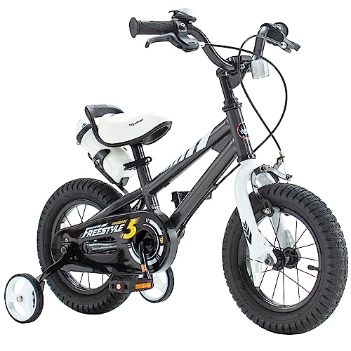 Royalbaby Freestyle Dual Handbrakes Kids Bike 14 Inch Toddlers Learning Bicycle with Training Wheels for Boys Girls Beginners Age 3-5 Years, Black