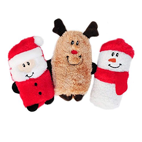 ZippyPaws Christmas Squeakie Buddies - Bulk 3 Pack of Seasonal Stuffing-Free Squeaky Dog Toys, No Stuffing Holiday Puppy Toys, Dog Stuff for Small & Medium Dogs - Santa Claus, Reindeer, & Snowman
