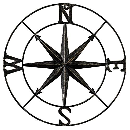 DECORKEY 13' Compass Wall Decor Decorative Round Metal Compass Distressed Wall Décor Nautical Wall Decor for Indoor Outdoor Beach House Decor Nursery Decor Lake House