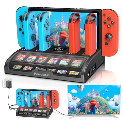 Fenolical TV Switch Dock Station for Nintendo Switch/OLED with Joycon Controller Charging, Support 4K/1080P HDMI Switch Charger Docking Station for Switch Accessories with 12 Game Slots