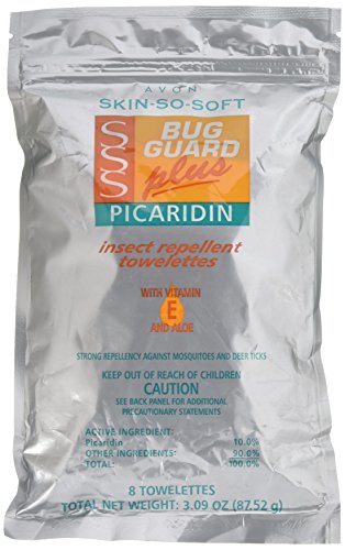 Avon - Skin So Soft Bug Guard Plus Picaridin Towelettes - Resealable Bag Holds 8 Packets - DEET-Free Oil-Free