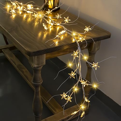 CHEAWRTZ 6FT Birch Garland with 48 LED Fairy Lights, Battery Operated Lighted Birch Garland with Timer Function for Christmas, Fireplace Home Wall Table Indoor Outdoor Decoration