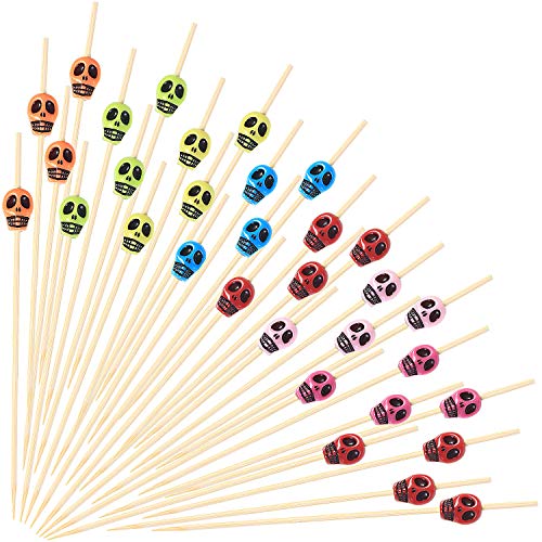 Boao 200 Pieces Skull Picks Skull Toothpicks Cocktail Picks Fruit Sticks Toothpicks Sandwich Appetizer Bamboo Skewers for Christmas Halloween Birthday Party Decorations