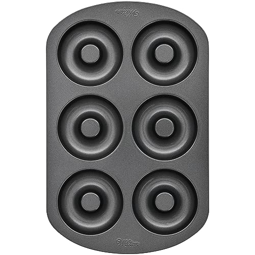 Wilton 6-Cavity Doughnut Baking Pan, Makes Individual Full-Sized 3 3/4' Donuts or Baked Treats, Non-Stick and Dishwasher Safe, Enjoy or Give as Gift, Metal (1 Pan)