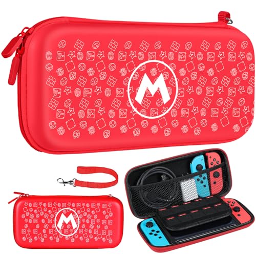 oqpa for Carrying Case for Nintendo Switch/ Switch OLED Travel Carry Cases for Girls Boys Kids Cute Kawaii Cartoon Anime Protective Hard Shell Cover Storage Bag for Controller Accessories,RedM