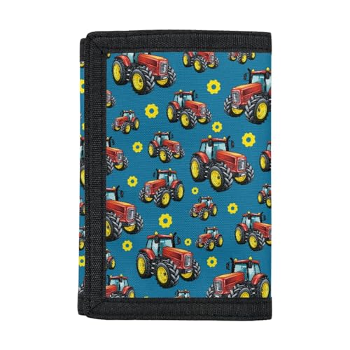 FUSURIRE Tractor Cartoon Toddler Wallets for Boys, Blue Purse Bag with 8 Card Slots for Boys, Lightweight Canvas Wallet for Outdoor Sports Travel Shopping