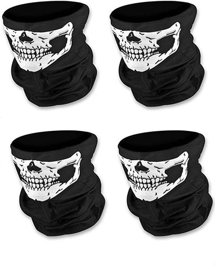 Enignic 4Pcs Skull Mask Gaiter Mask Headwear Bandana Halloween Mask Balaclava Breathable Face Masks Neck Gaiter Scarf for Motocycle Riding, Running Black