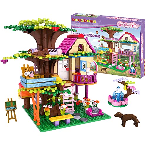 HOGOKIDS Tree House STEM Building Toy - Creative Construction Set 613PCS Forest House Building Bricks | Treehouse with Fountain and Animals, Building Block Toy for 6 7 8 9 10+ Girls Boys Best Gift