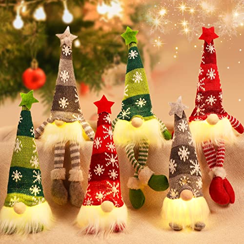 HINZER 6 Pack Gnomes Christmas Decorations 13.7' Lighted Swedish Tomte Xmas Gnome Plush Elf Doll Scandinavian Santa Christmas Ornaments Light Up Holiday Indoor Home Tabletop Decorations Gifts