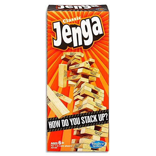 Hasbro Gaming Jenga Classic Game with Genuine Hardwood Blocks,Stacking Tower Game for 1 or More Players,Kids Ages 6 and Up