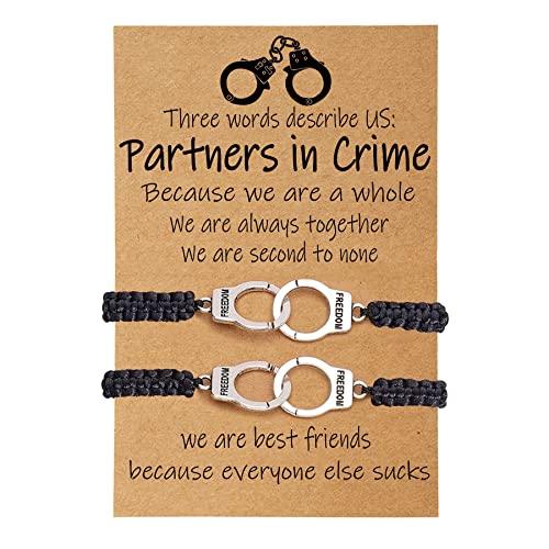 RAYSTAR Best Friend Bracelets for 2 Partners in Crime Birthday Gifts for Best Friend BFF Handcuff Matching Friendship Bracelets for 2
