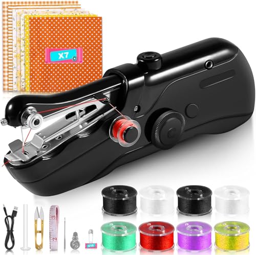 Handheld Sewing Machine Kit Battery Operated Stitching Machine with USB Cable Fast Stitch Portable Sewing Machine for Beginners Mini Electric Sewing Machine DIY Home Travel, Black Sewing Machine