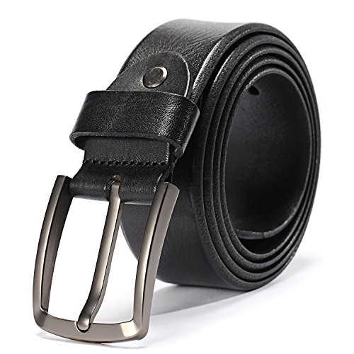 KEECOW Men's 100% Italian Cow Leather Belt Men With Anti-Scratch Buckle,Packed in a Box (Black-1003, 115cm (Pant Size:34-38))