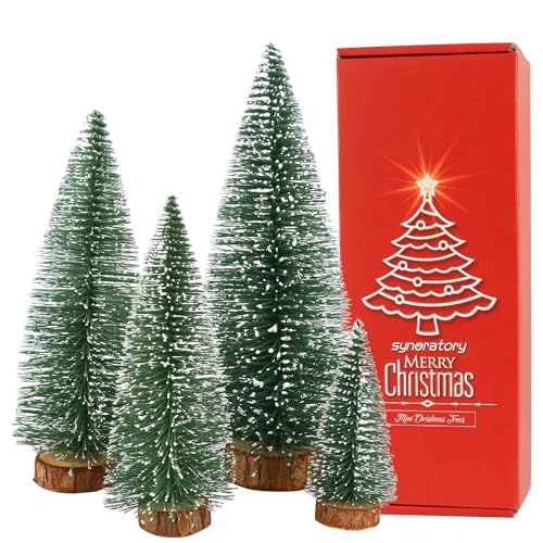 Small Christmas Tree,Mini Christmas Tree, Mini Pine Tree, Bottle Brush Fake Trees with Wooden Base for Tabletop Decorative (Plant Green)