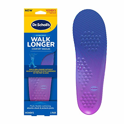 Dr. Scholl's Walk Longer Insoles, Comfortable Plush Foam Cushioning Inserts for Walking, Hiking, and Standing on Feet All-Day, Stop Soreness in Feet & Legs, Trim to Fit Women's Shoe Size 6-10, 1 Pair
