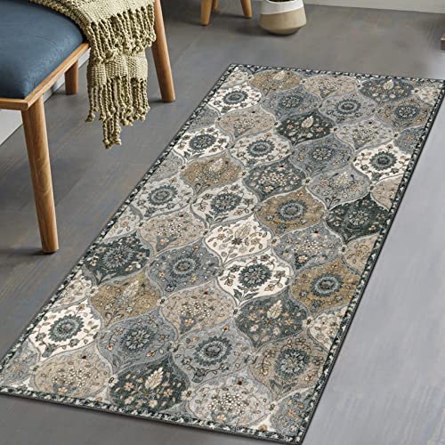 Lahome Moroccan Trellis Small Area Rug - 2x4 Entryway Rug Non-Slip Vintage Small Rug Ultra-Thin Washable Indoor Door Mat Distressed Throw Rug Carpet for Bathroom Kitchen Bedroom(2x4ft,Grey)