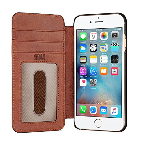 Sena Ultra Thin Wallet Book, Thinnest Book Style Wallet case Solution for The iPhone 8/7 / 6 (Cognac)