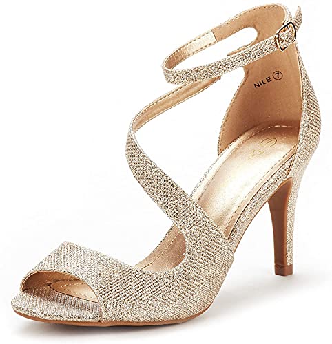 DREAM PAIRS Womens NILE Fashion Stilettos Open Toe Pump Heel Sandal, Gold Glitter - 9