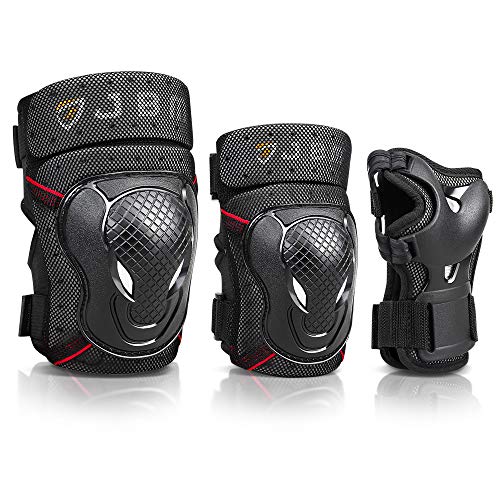 JBM Teenager 8-14 Years Bike Knee Pads and Elbow Pads with Wrist Guards Protective Gear Set for Biking, Riding, Cycling and Multi Sports Safety Scooter, Skateboard, Bicycle