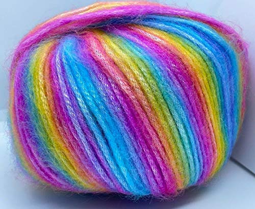 Ice Yarns Picasso Rainbow: Blue, Purple, Green, Yellow, Orange, Pink Fuzzy with Subtle Sheen Yarn, Polyester, Acrylic Blend 50 Gram 125 Yards