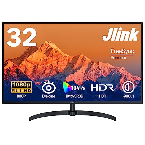 Jlink Computer Monitor FHD 32 Inch Monitor, 1920x1080P 60Hz 104% sRGB LCD Display with HDMI VGA 3.5mm Audio, HDR Low Blue Light Anti-Glare Larger VA Screen with Freesync, Tiltable & VESA Mountable