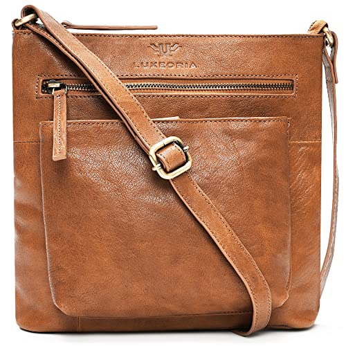 Real Leather Crossbody Purses for Women, Handmade Crossbody Bags for Women, Adjustable Strap, Triple Zip Premium Material, Classy - Light Brown