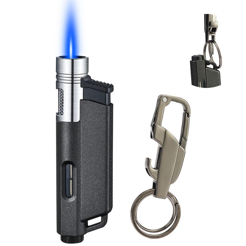 Bbsisgo Torch Lighter and Keychain Combo, Adjustable Jet Flame Butane Lighter, Refillable Windproof Mini Gas Lighter, Black.(Gas Not Included)