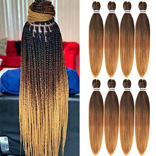 Liang Dian Pre Stretched Braiding Hair Ombre 30 Inch 8 Packs Synthetic Crochet Braids Hot Water Setting Professional Soft Yaki Texture Synthetic Hair Extensions(1B/30/27)
