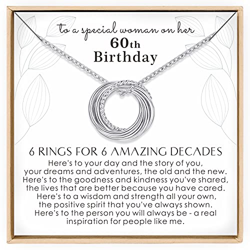 Annamate 60th Birthday Gifts for Women 925 Sterling Silver 6 Circles Necklace For Her Six Decade Jewelry 60 Years Old Birthday Gift