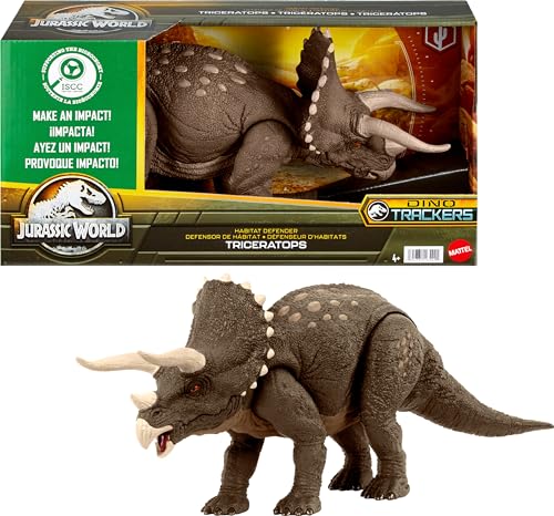 Jurassic World Triceratops Dinosaur Toy, Habitat Defender Authentic Figure Made from 60 Per Cent ISCC Certified Plastic