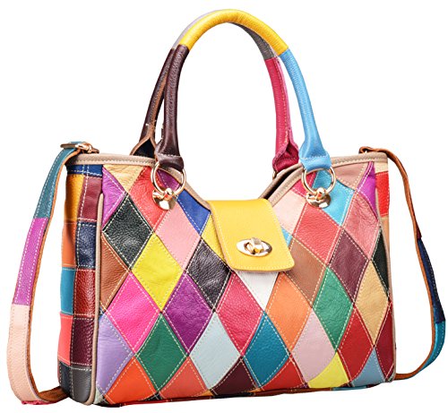 HESHE Women’s Leather Purses Shoulder Handbags Colorful Purse Multicolor Tote Top-Handle Handbag Hobo Bag Crossbody Bag(Colorful-2B4008)