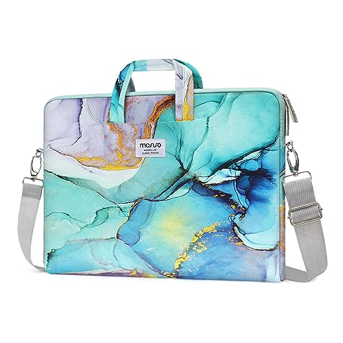 MOSISO Laptop Shoulder Bag Compatible with MacBook Air 15 inch M2 A2941 2023 / Pro 16 inch 2023-2019 M3 A2991 M2 A2780 M1 A2485 A2141,15-15.6 inch,Carrying Briefcase Sleeve with Belt Marble MO-MBH189