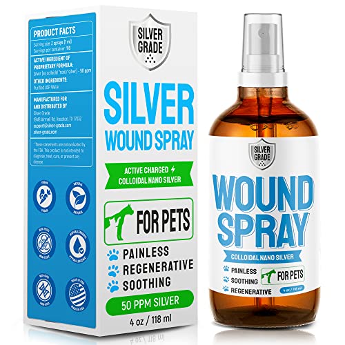 Silver Grade Wound Spray for Pets  Colloidal Silver Wound and Skin Care for Dogs & Cats  Helps with Rashes, Hot Spots, Itch, Scratching, Skin Irritation, Bites & Burns  Safe if Licked (4 oz)