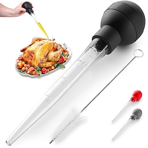 Zulay (Large) Turkey Baster With Cleaning Brush - Food Grade Syringe Baster For Cooking & Basting With Detachable Round Bulb - Ideal For Butter Drippings, Glazes, Roasting Juices for Poultry (Black)