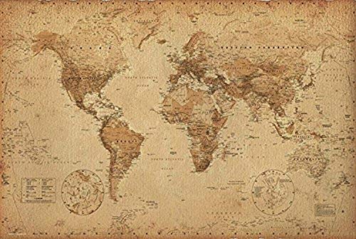 buyartforless Antique Vintage World Map 36x24 Art Print Poster Wall Decor Educational