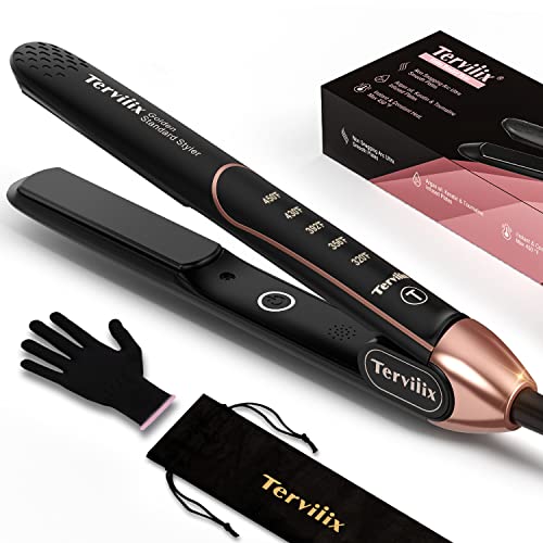 Terviiix Plancha De Cabello Professional 450°F, Non-Snagging Ceramic Flat Iron Hair Straightener 1 inch, 3X Less Damage Hair Iron Straightener and Curler, 15s Fast Heating, 5 Adjustable Heats