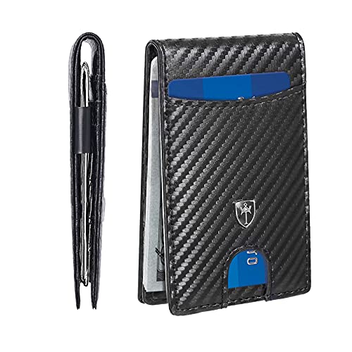 Tipmile Mens Wallet Slim Minimalist Leather Card Holder Wallets RFID Blocking Bifold Front Pocket for Men as Ideal Gifts Box (Carbon Fiber Black)