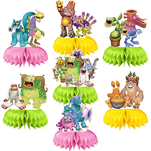 Singing Monsters Party Decorations Honeycomb Centerpiece, 7 Pieces Music Game 3D Double Side Cake Toppers Table Centerpieces, Monsters Photo Backdrop for Kids Birthday Party Decorations