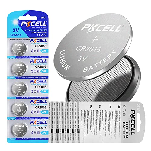 CR2016 Battery，3V Lithium Coin Cell Battery for Garage Opener，CR Lithium 3 Volt Cell for Key Starter Remote/Key Fob, 5 Count (Pack of 1)