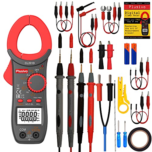 Digital Clamp Meter T-RMS 3999 Counts NCV Volt Amp Ohm Tester Auto-ranging Measures Capacitance Temperature Diodes Continuity Frequency (AC Current Clamp Meter) for Electricians from Plusivo