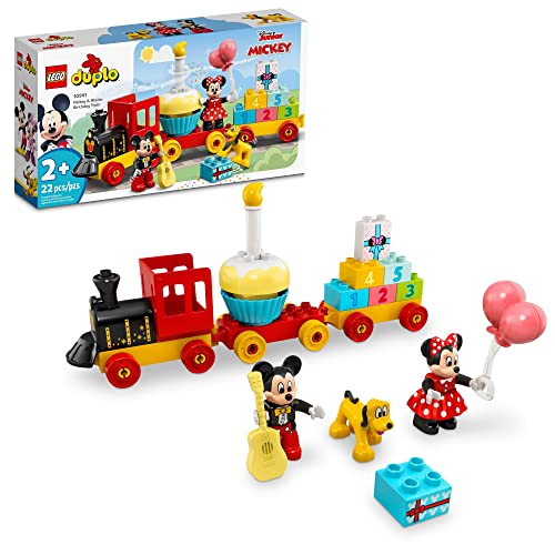 LEGO DUPLO Disney Mickey & Minnie Mouse Birthday Train 10941, Building Toy for Toddlers with Number Bricks, Cake and Balloons, Early Learning and Motor Skill Toy, Disney Christmas Toy for Toddlers