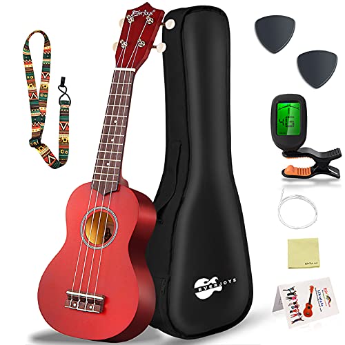 Everjoys Soprano Ukulele Beginner Pack-21 Inch w/Free Online Lesson Gig Bag Fast Learn Songbook Digital Tuner Pick Polishing Cloth All in One Kit