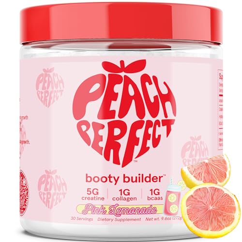 Peach Perfect Creatine for Women Booty Gain, Muscle Builder, Energy Boost, Pink Lemonade, Cognition Aid | Collagen, BCAA, lean muscle, Vegan Monohydrate Micronized Powder, Alt Creapure,30 Ser