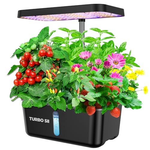 Hydroponics Growing System,TURBO SII 8 Pods Indoor Herb Garden with LED Grow Light, Plants Germination Kit with Quiet Water Pump, Height Adjustable to 18'', Gardening Gifts Home Decor