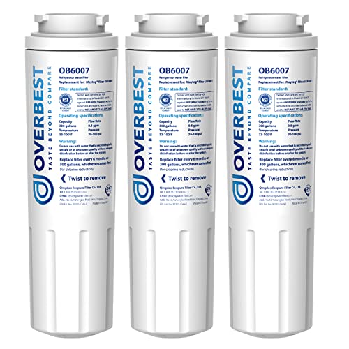 Overbest UKF8001 Replacement for EveryDrop by Whirlpool Refrigerator Water Filter 4, EDR4RXD1, Pack of 3