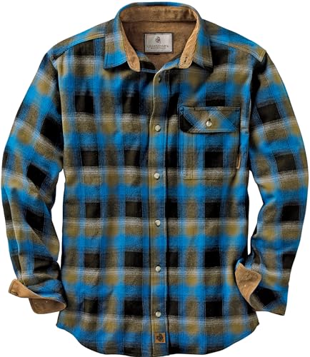 Legendary Whitetails Men's Buck Buck Camp Flannel Shirt, Long Sleeve Plaid Button Down Casual Shirt for Men, with Corduroy Cuffs, Fall & Winter Clothing, Cobalt Plaid, Large