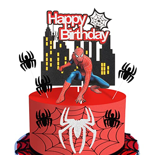 Spiderman Happy Birthday Cake Toppers, Spiderman Cake Toppers, Spiderman Cake Decorations, Superhero Theme Party Decorations for Kids Boysn Men Birthday Spiderman Party Supplies