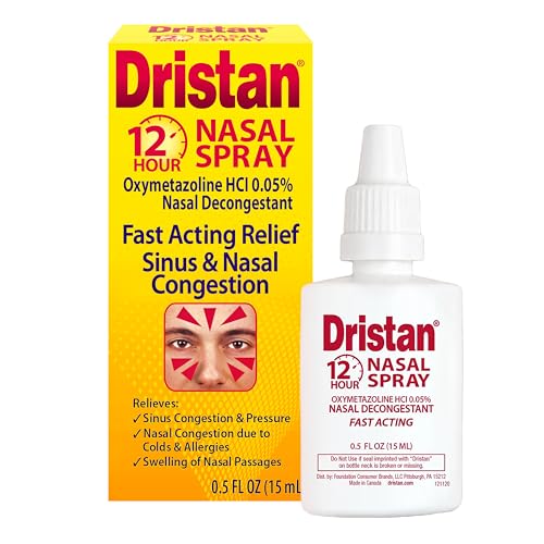 Dristan 12-Hour Nasal Spray Decongestant, Fast-Acting Sinus and Nasal Congestion Relief from Colds, Hay Fever and Allergies, Oxymetazoline HCI, 0.5 Fl Oz