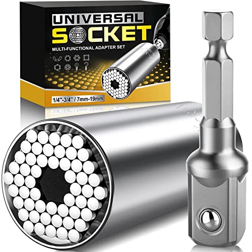 Stocking Stuffers Christmas Gifts for Men, Universal Socket, White Elephant Cool Gadgets Gifts for Adults Dad Him Handyman, Multi-Function Ratchet Wrench Power Drill Adapter Unscrew Any Bolts(7-19mm)
