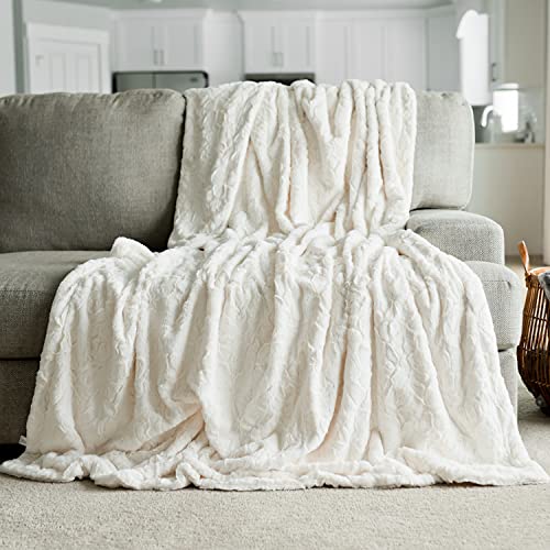 GRACED SOFT LUXURIES Throw Blanket Softest Warm Elegant Cozy Faux Fur Aesthetic for Home, Couch, Sofa, Bed, Living Room (Solid Ivory, Extra Large 60' x 80')